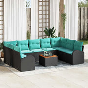 Set Divano da Giardino 10 pcs Nero e Turchese polyrattan 3356296
