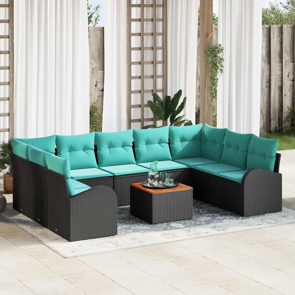 Set Divano da Giardino 10 pcs Nero e Turchese polyrattan 3356296