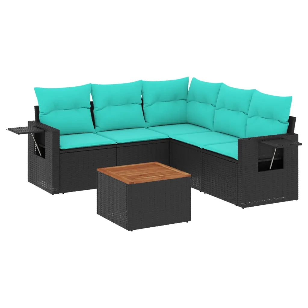 Set Divani da Giardino 6 pz con Cuscini Nero in Polyrattan 3224559