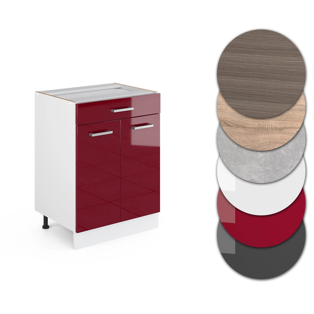Vicco Mobiletto base per cucina Rosso lucido 60 cm con cassetto, senza piano di lavoro