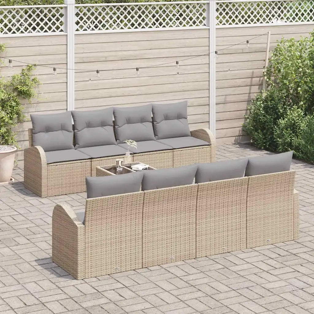 Set Divano da Giardino con cuscino 9 pcs Beige e grigio