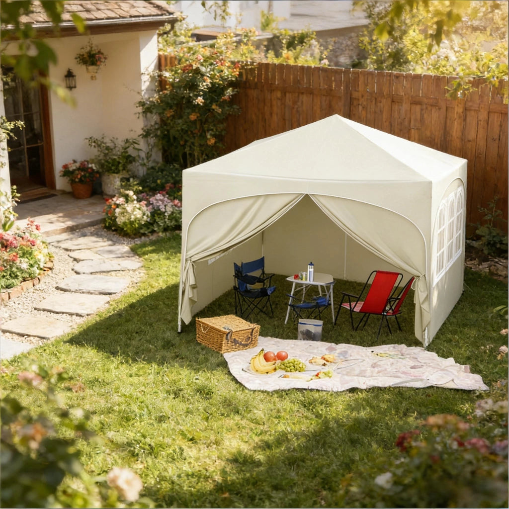 Gazebo pieghevole 3 × 3 m con 4 pareti rimovibili; tetto impermeabile anti-UV 50+; beige; con borsa