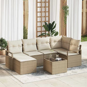 Set di divani con cuscino 7 pcs Beige e Crema polyrattan