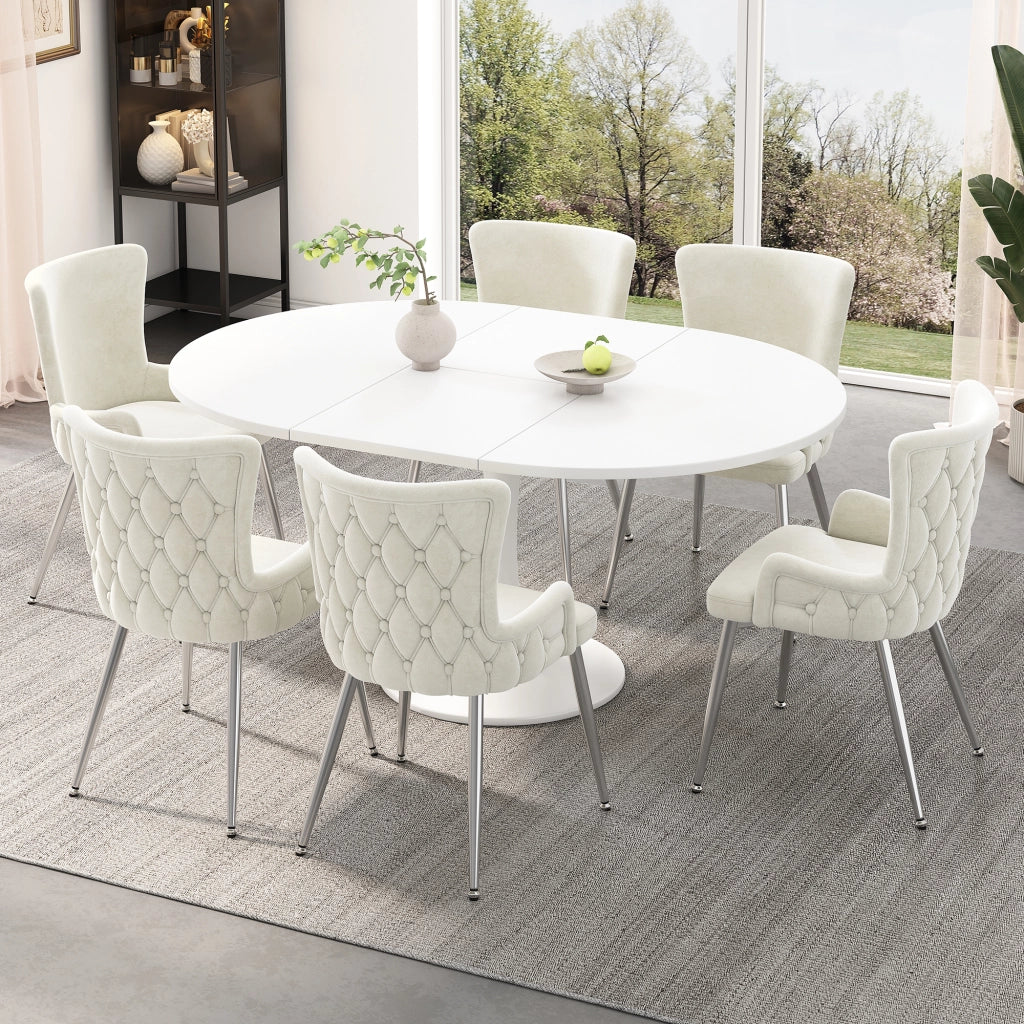 SEDIA Imbottita in Velluto Beige e Metallo Set da 2 pezzi
