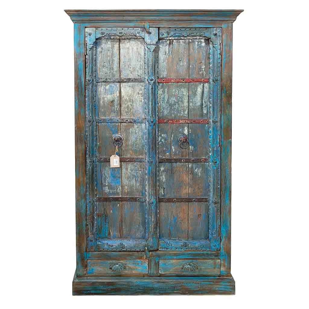 Armadio in legno artigianale blu 91x38x188h