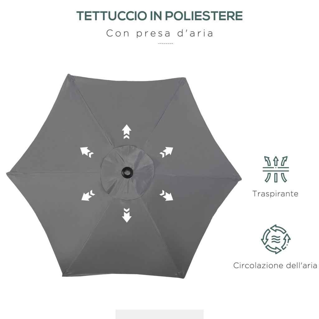 Ombrellone da Giardino 2x2 m a 6 Stecche con Presa d'Aria, in Alluminio, Metallo e Poliestere Grigio Scuro