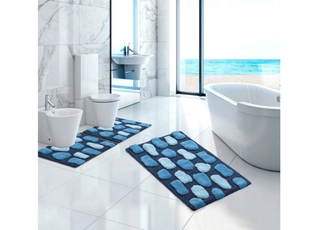 Tappeto Da Bagno Antiscivolo Disegno Stone Colore Azzurro - 50x80 - Azzurro