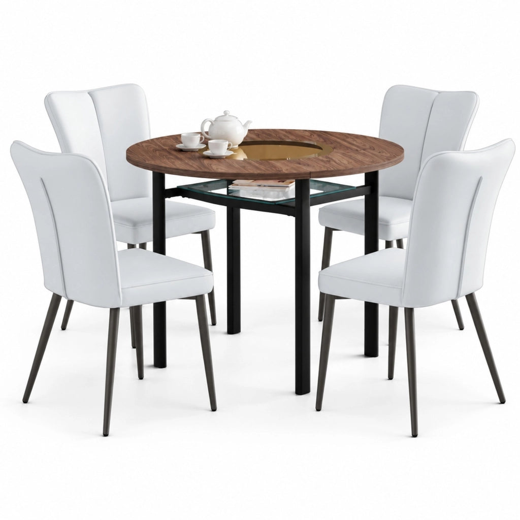 Set tavolo da pranzo rotondo Ø 100 cm con 4 sedie in PU grigio chiaro HOMVRA