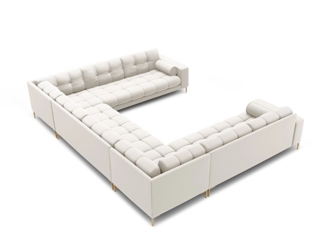 Cosmopolitan Design - Divano panoramico "Bali" 9 posti in tessuto strutturato beige chiaro 