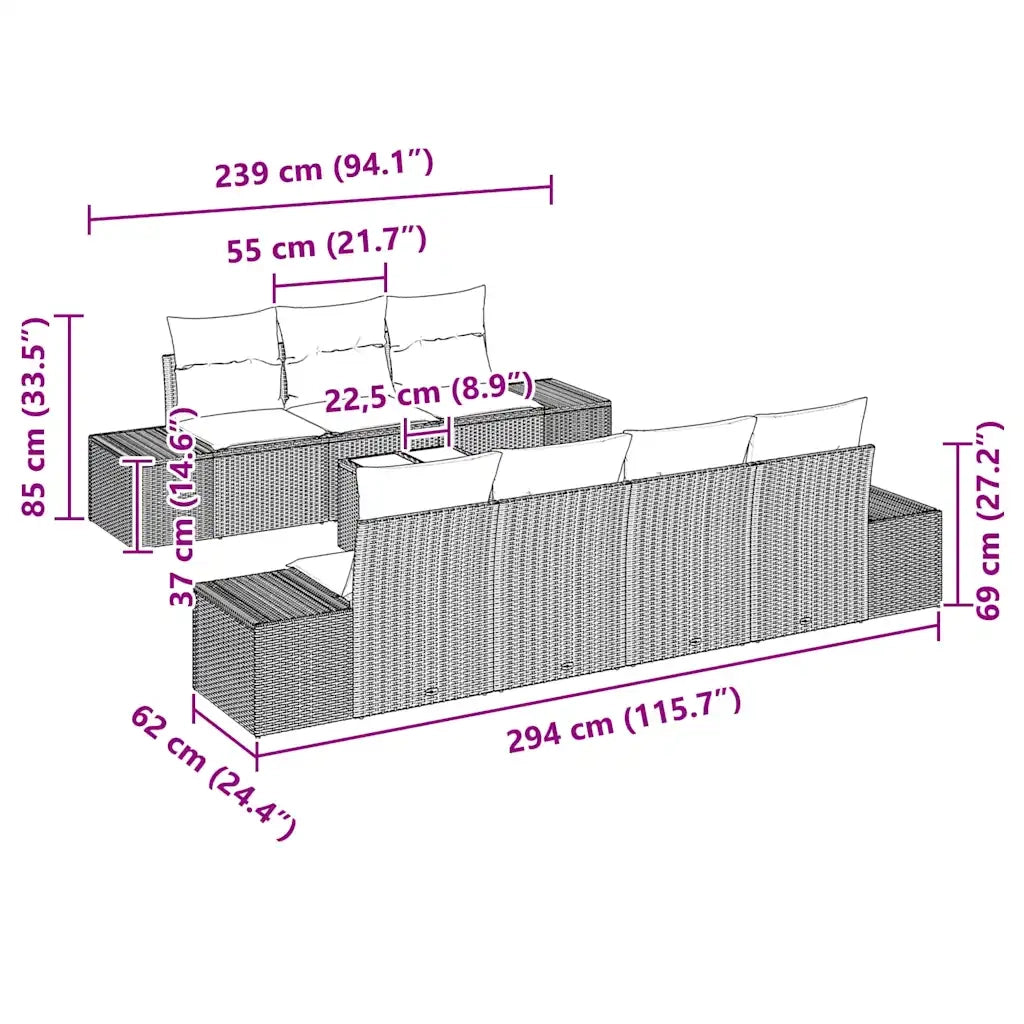 Set Divano da Giardino con cuscino 8 pcs Nero polyrattan 3346967