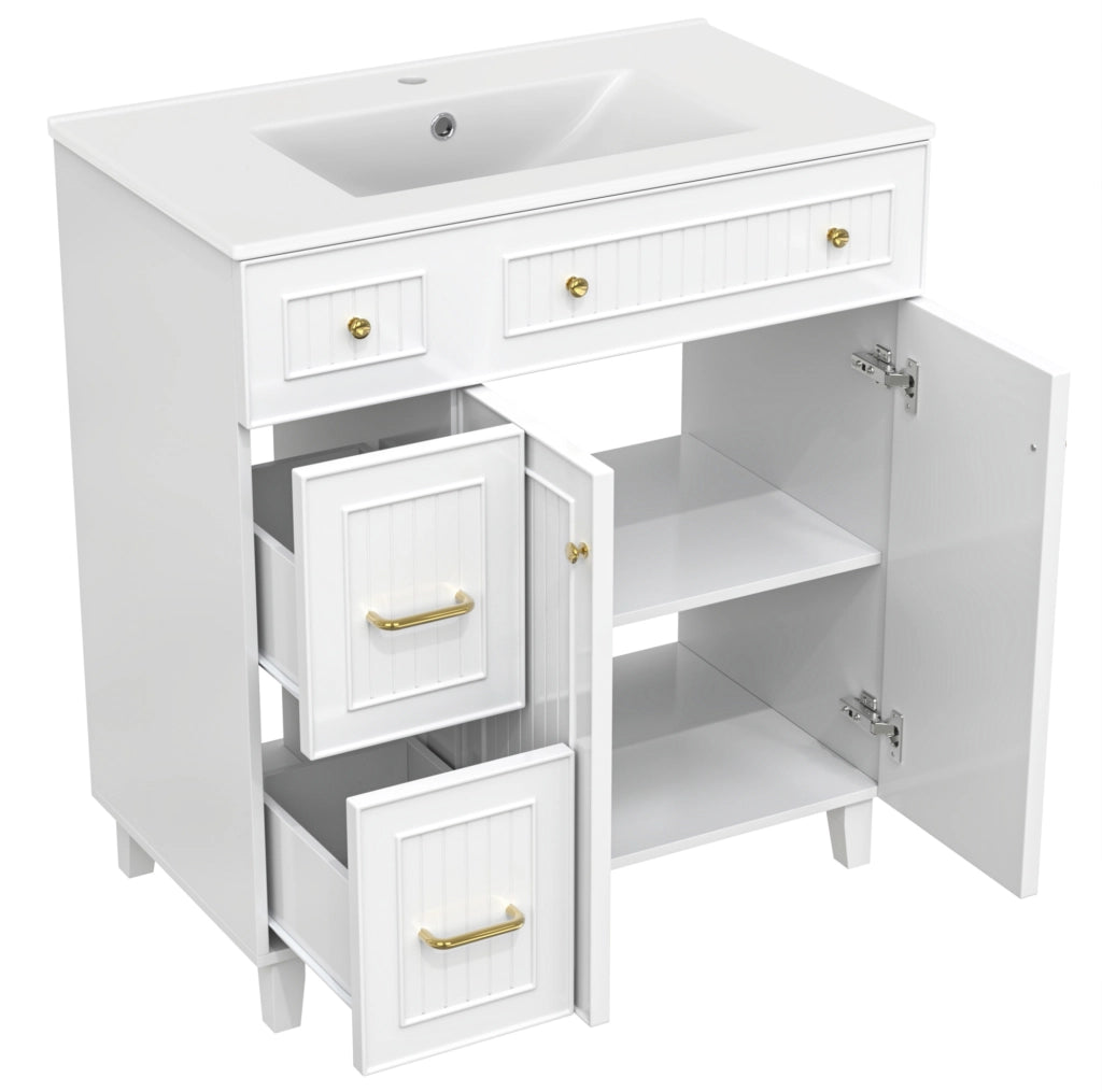 Mobile bagno freestanding con lavabo in ceramica, bianco