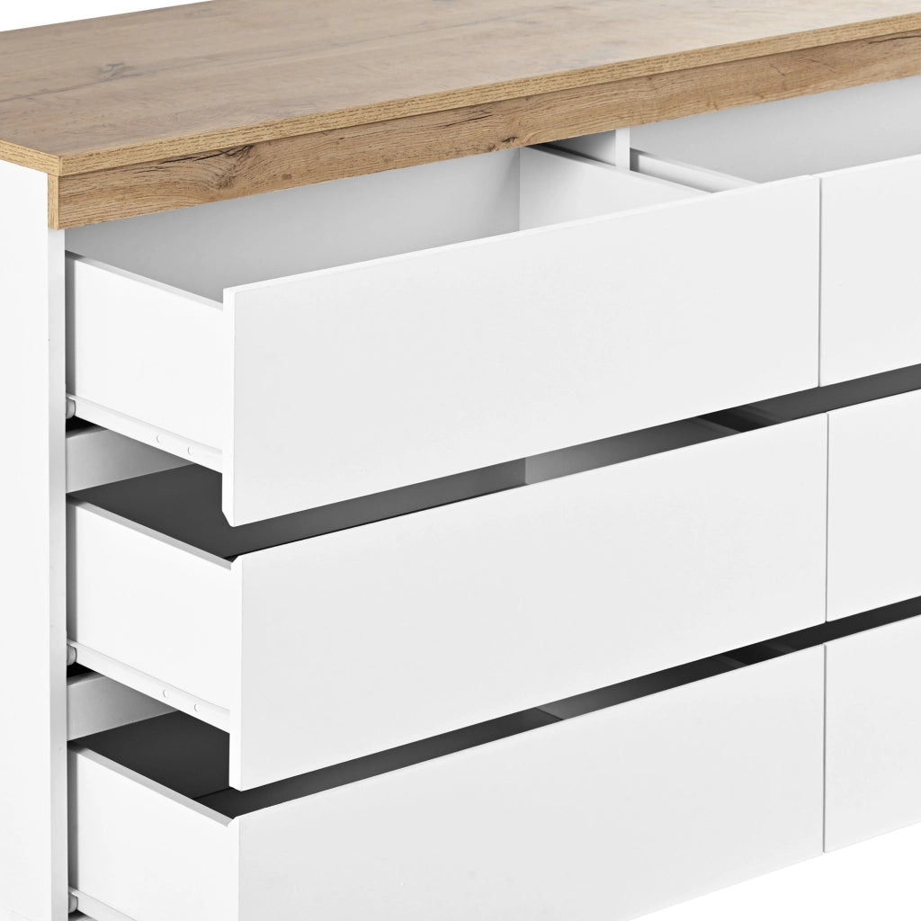 Cassettiera a 6 cassetti in pannello truciolare E1, finitura bianco e rovere