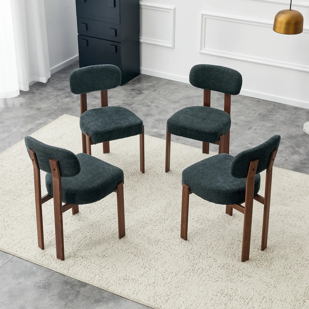 Set 4 sedie da pranzo stile moderno metà XX sec., in lino con schienale curvo e imbottitura spessa, design rustico per cucina