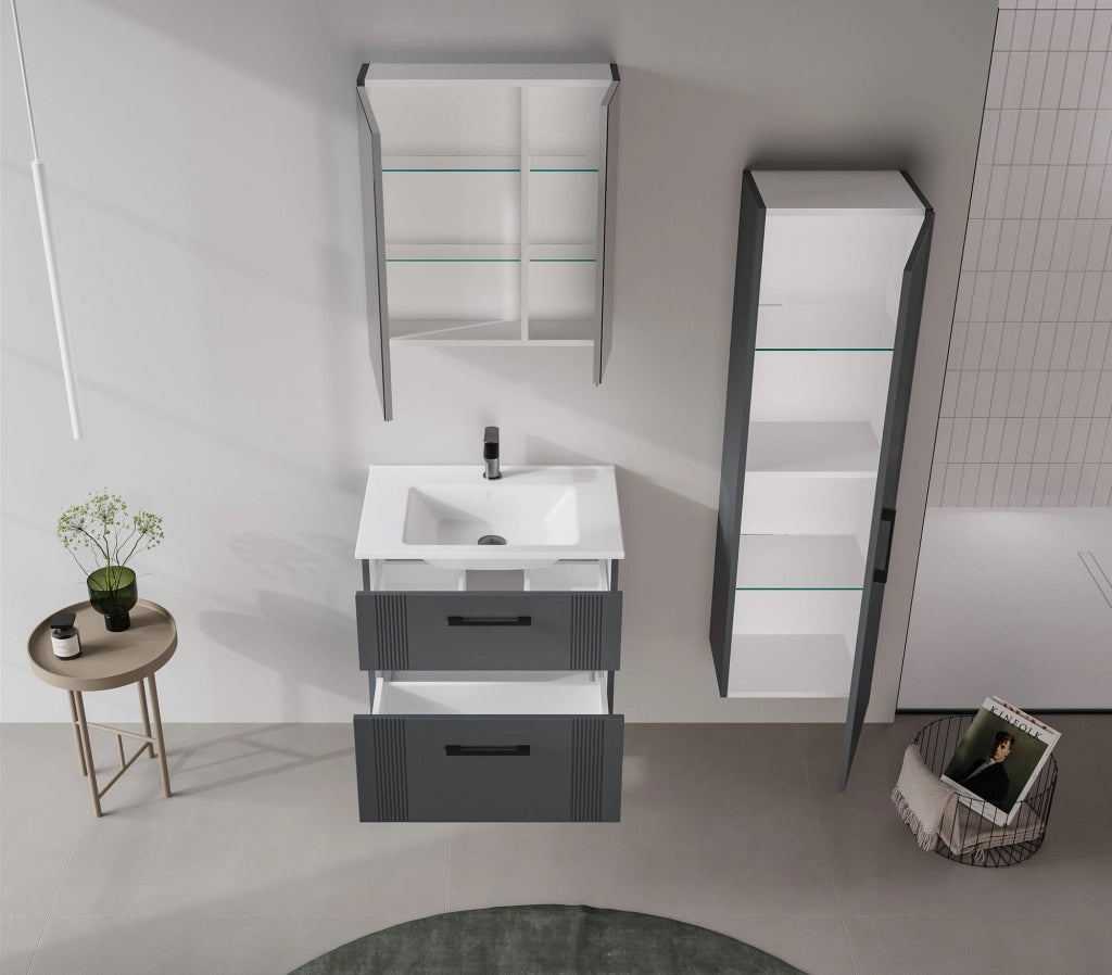 Set mobile lavabo con specchio (2 pezzi) "Bari 65 v2" - 65 x 45 x 55 cm - Antracite opaco