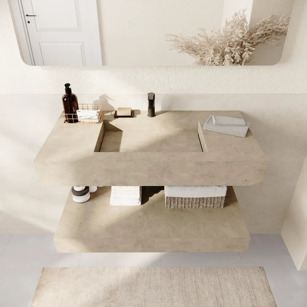 Lavabo sospeso con vasca a sinistra in hpl 120cm effetto cemento | Baikal