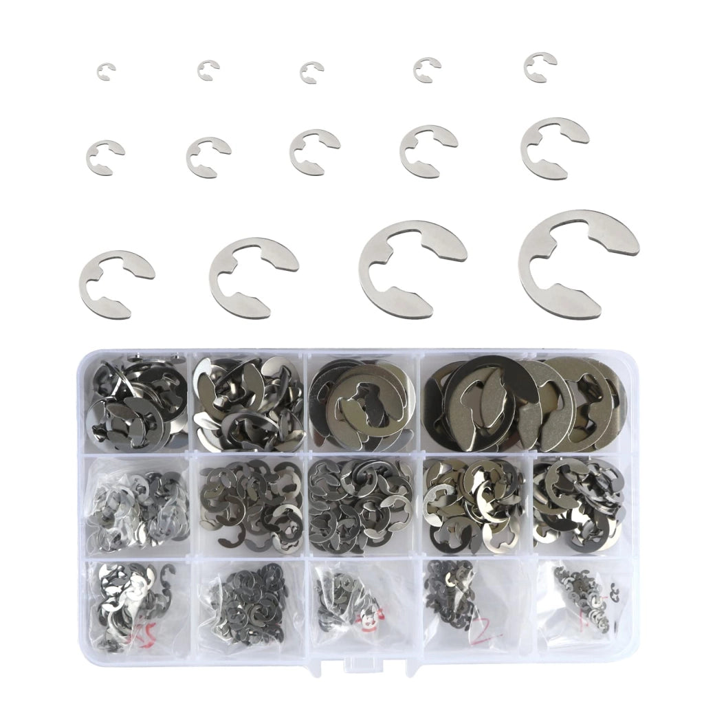 Set di clip E, 510 pezzi, 14 dimensioni, da M1,5 a M15 mm, in acciaio inossidabile