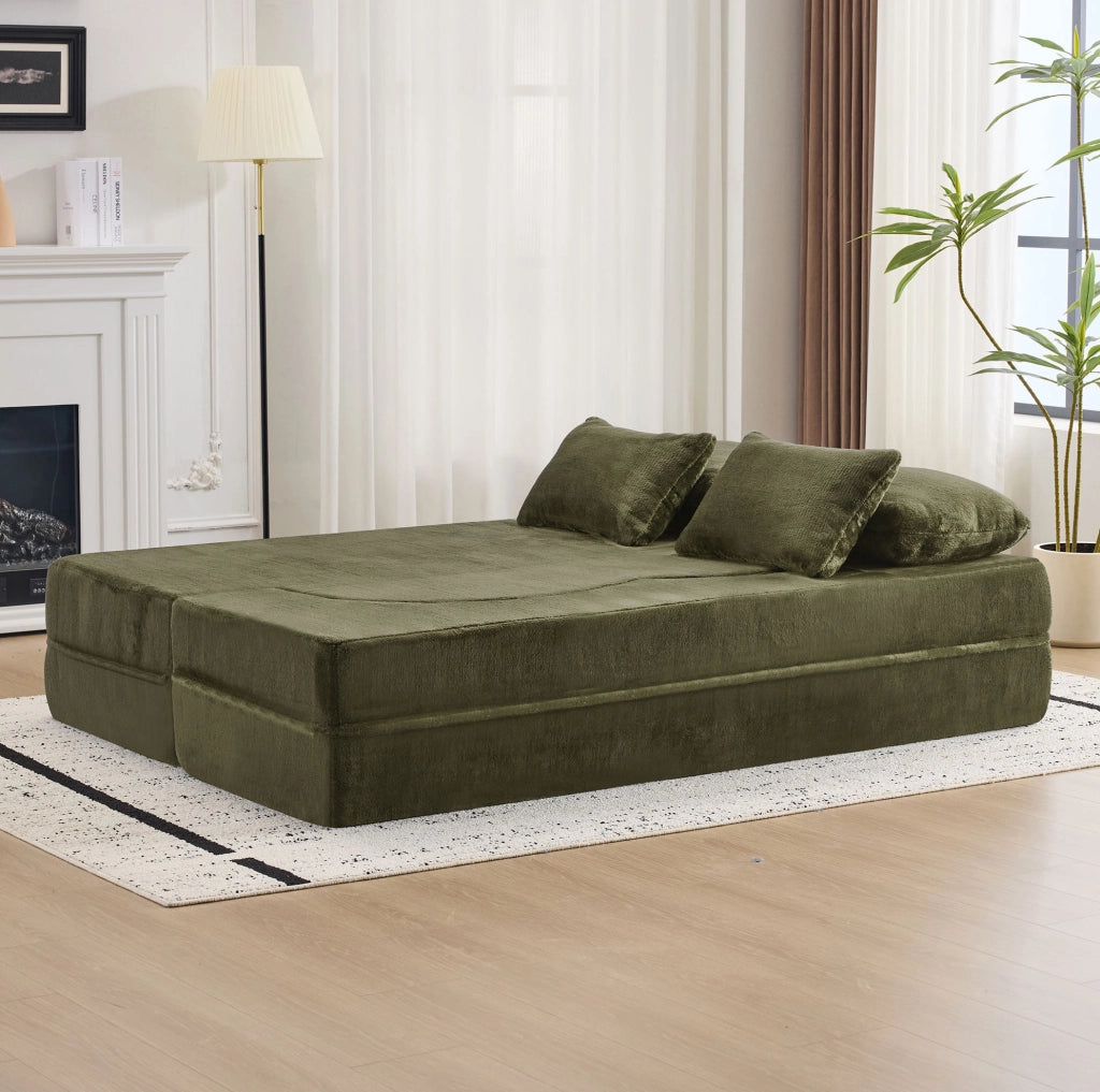 Divano letto pieghevole verde 2 in 1 con 4 cuscini