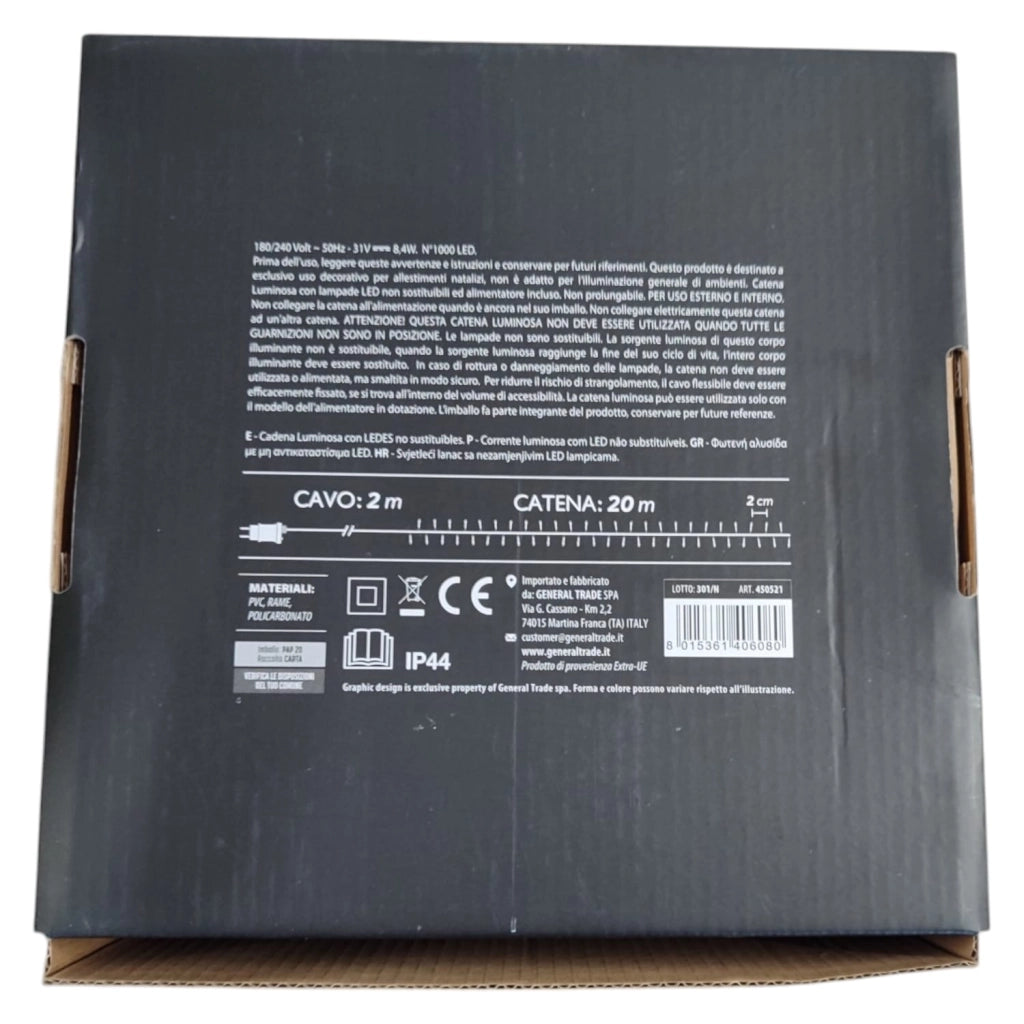 LUCI LED ORO 1000 LED 20 MT INTERNO ESTERNO FILO VERDE