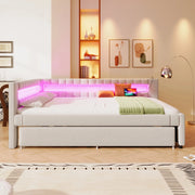 Letto Daybett in Lino Beige 140x200 cm con Letto Estraibile, Striscia LED a Telecomando, USB e Type-C