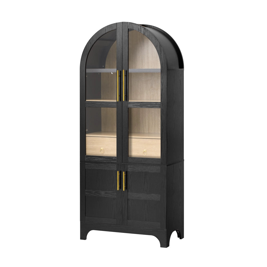 Credenza da cucina con ripiani regolabili; cassetti e ante in vetro rigato MDF nera 76 × 40 × 180 cm