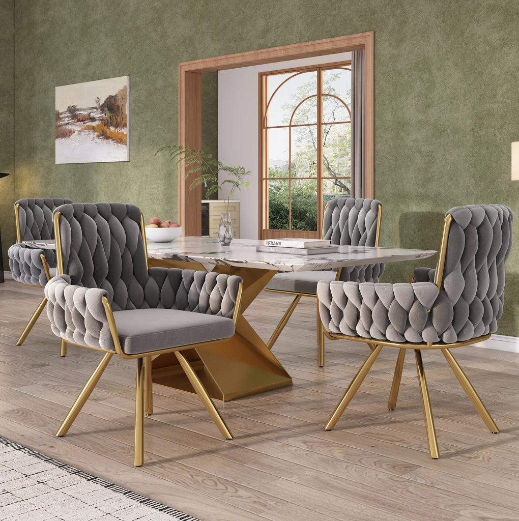 Set di 4 sedie da pranzo girevoli a 360¡ã in velluto grigio con braccioli