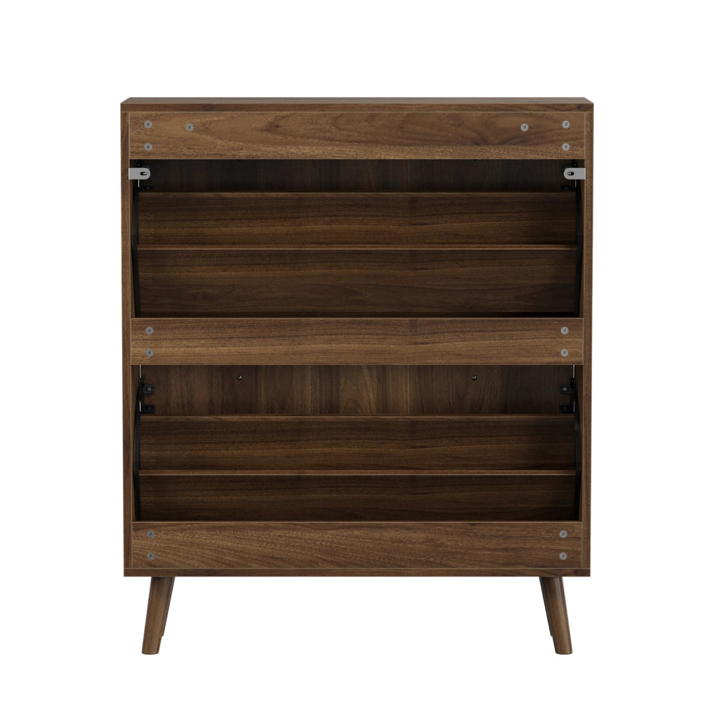 Scarpiera con 2 ribalte e vano aperto; 80 ¡Á 24 ¡Á 95 cm; MDF color noce