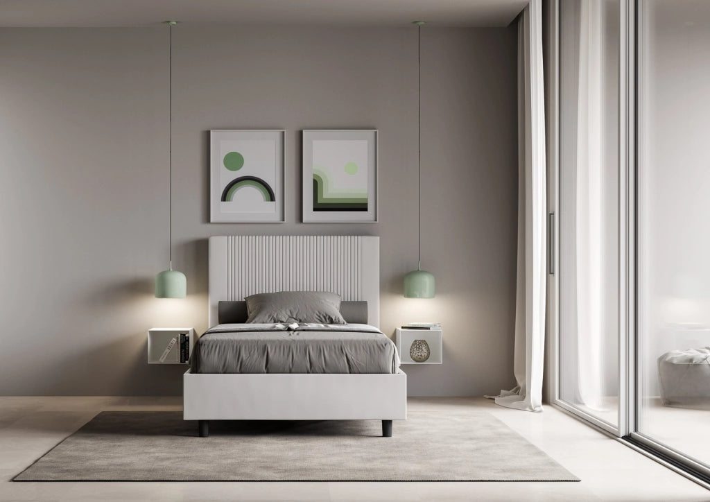 BS COM Letto una piazza e mezza contenitore imbottito 130x190 similpelle bianco