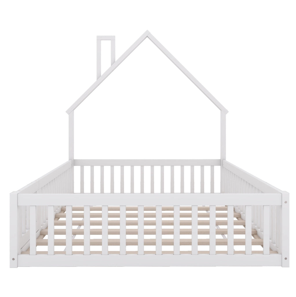 LETTO per bambini a forma di camino 140 x 190 cm in pino e MDF bianco