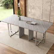 Tavolo da pranzo con gambe in metallo in MDF e metallo grigio