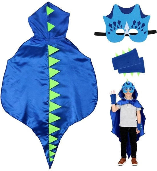 Costume di dinosauro per bambini - Cappuccio - Maschera - Bracciali in peluche - Carnevale - Materiali di alta qualità - Abito per bambini