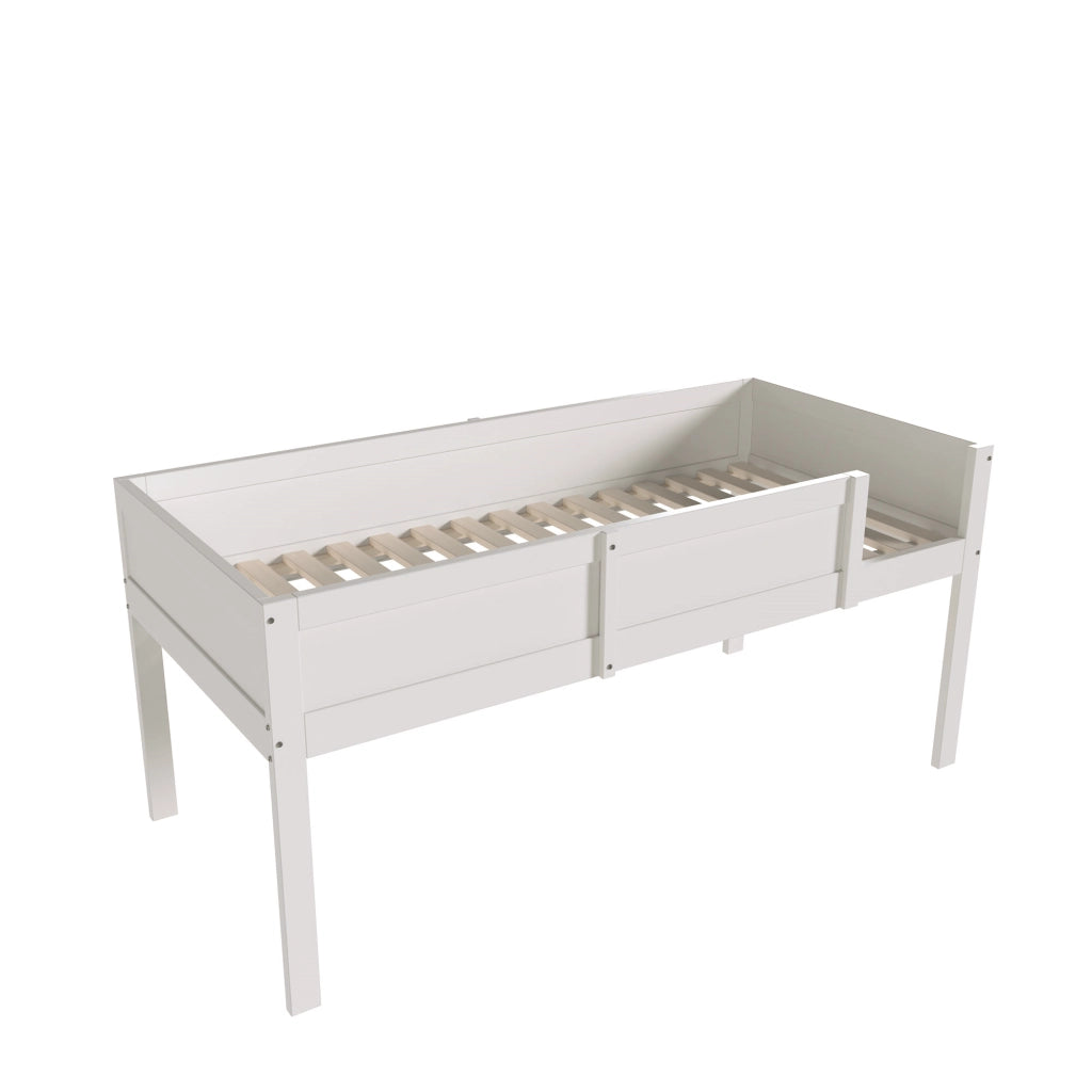 Letto a tre livelli bianco in legno massello di pino 90×200 cm, trasformabile in letto singolo più castello basso