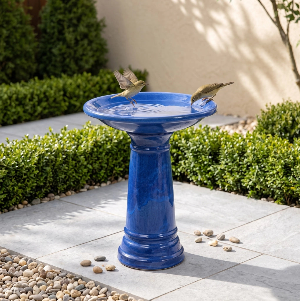 Bagnetto per uccelli in ceramica Ø 31;5 cm blu zaffiro resistente al gelo HOMVRA