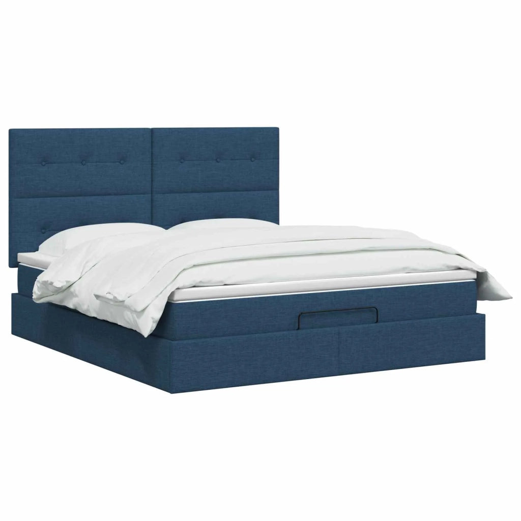 Letto Ottomano con Materasso e LED Blu 160 x 200 cm Tessuto 3458089