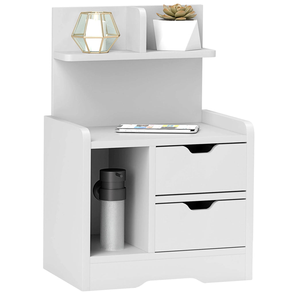 Comodino con 2 cassetti e ripiano aperto ¨C Minimal ¨C Bianco 40x30x60 cm