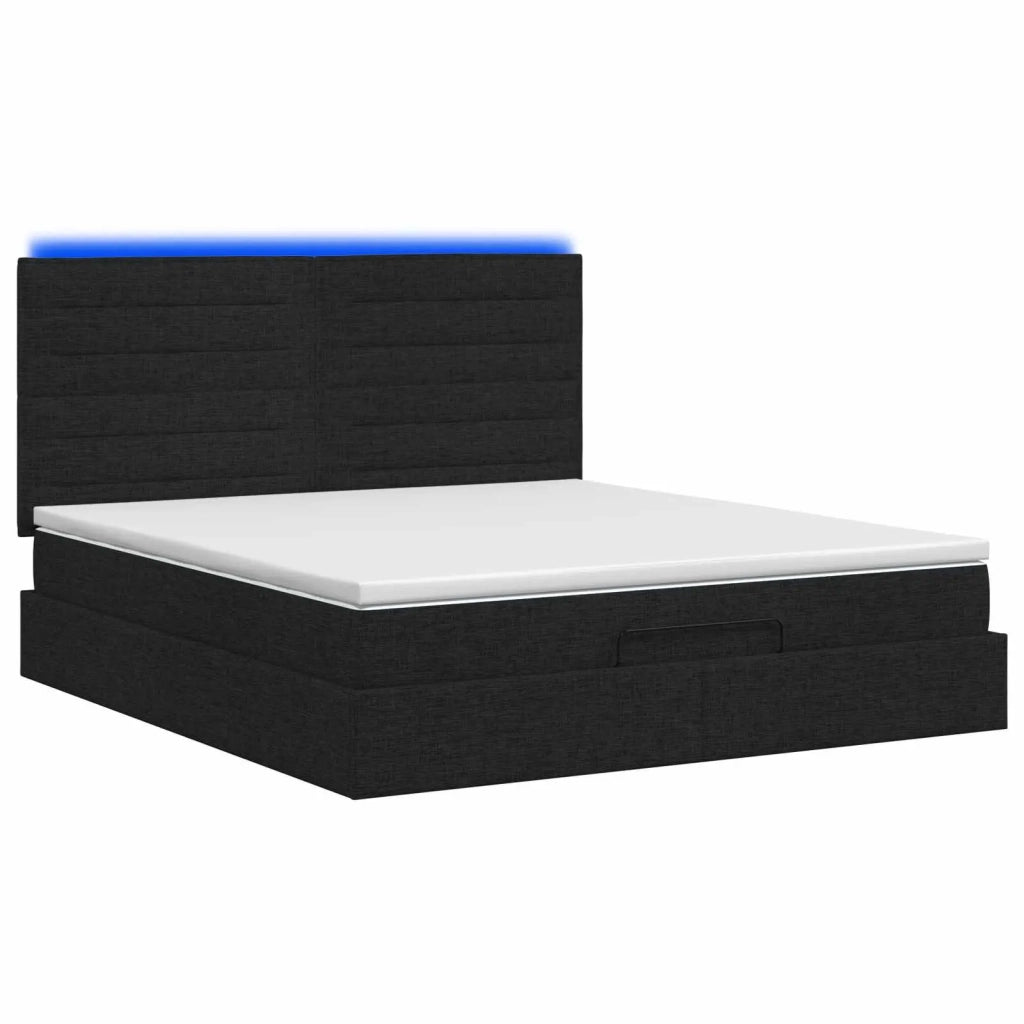 Letto Ottomano con Materasso e LED Nero 140 x 200 cm Tessuto 3457995