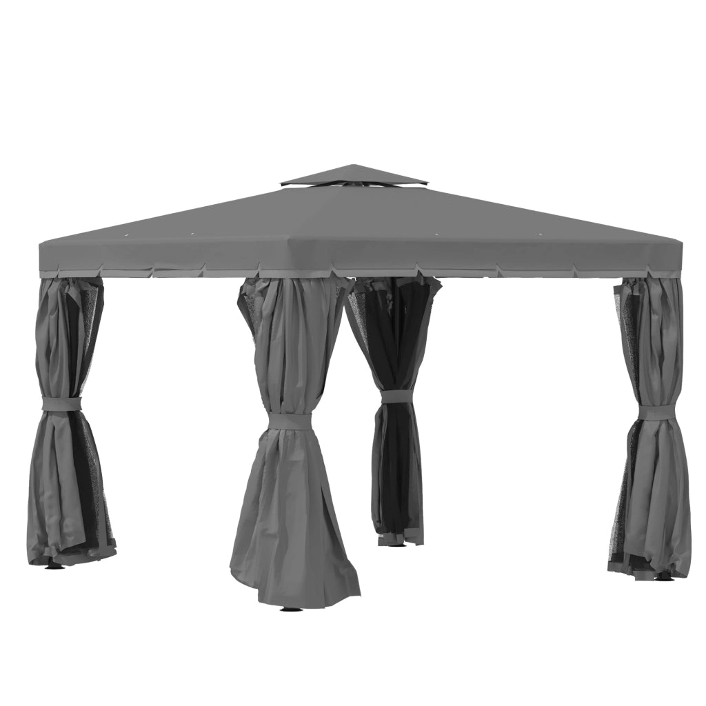 Gazebo da giardino 3 x 3 m con telaio in alluminio, doppio tetto ventilato, tende e zanzariere, grigio scuro
