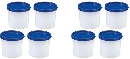 Set di 4 contenitori per conservazione, comprensivo di coperchio, capacità: 200 ml ciascuno, stivabili, in plastica, tripla, colore: trasparente/blu, 25842270 (confezione da 2)