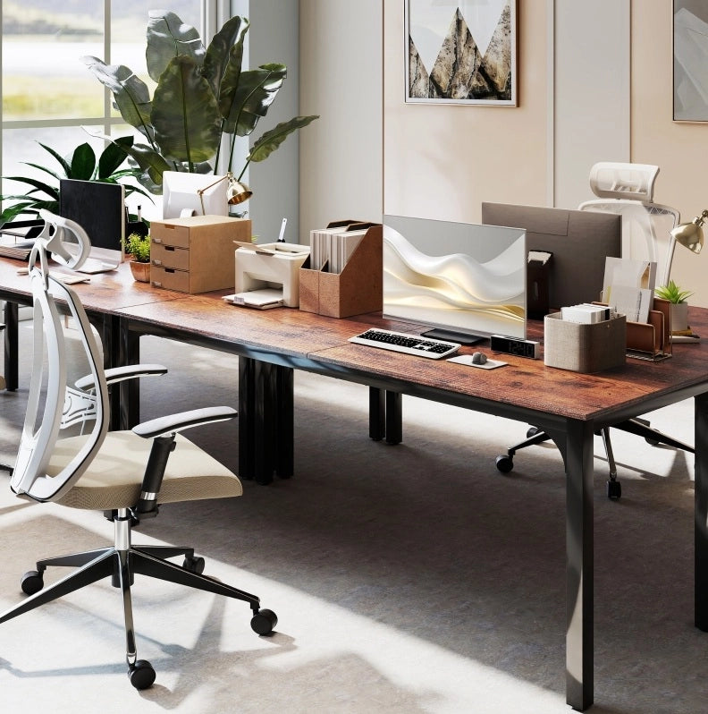 Scrivania da ufficio in stile rustico industriale, 200x60x75 cm, piano in truciolato melaminico marrone
