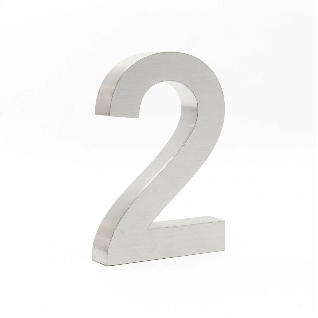 Targa con numero civico "2" in acciaio pregiato 20 cm Arial 3D materiale di montaggio 16_0001426