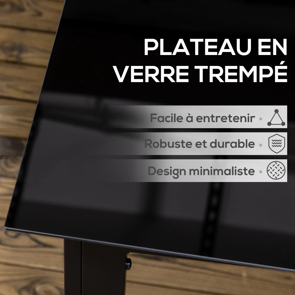 Tavolo da giardino rettangolare 6 persone in alluminio e vetro temperato 150 x 90 x 74 cm nero robusto per esterno
