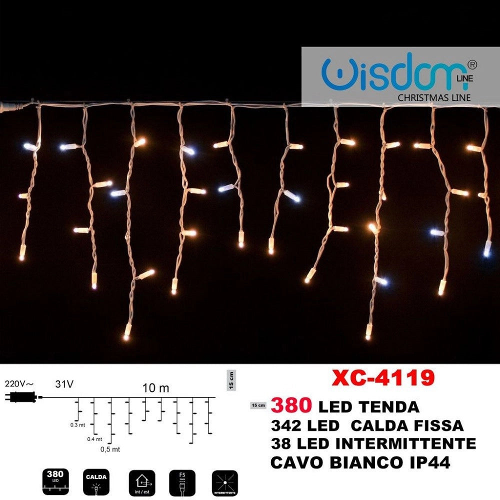 Trade Shop - Tenda Luminosa Natalizia 380 Led Luce Calda Fissa + Intermittente Ip44 Xc-4119 -