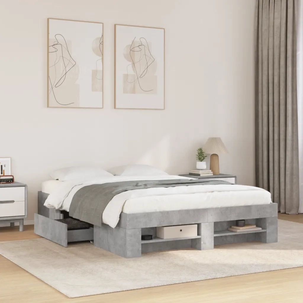 Letto matrimoniale | Letto per adulti | Giroletto Grigio Cemento 120x190 cm in Legno Multistrato