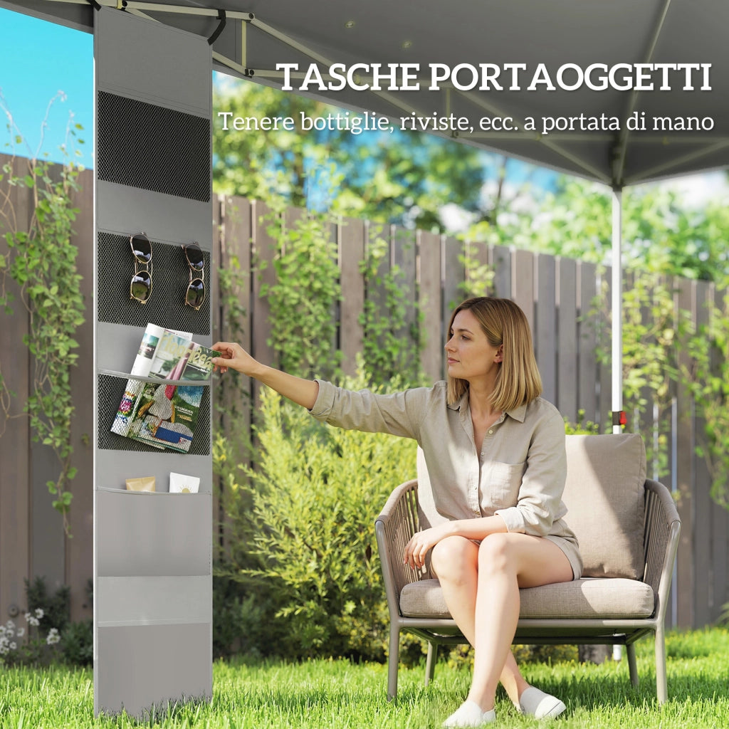 Gazebo Pieghevole 3x3 m Pop Up da Giardino in Metallo e Tessuto Oxford Bianco Resistente con Sacchi di Sabbia