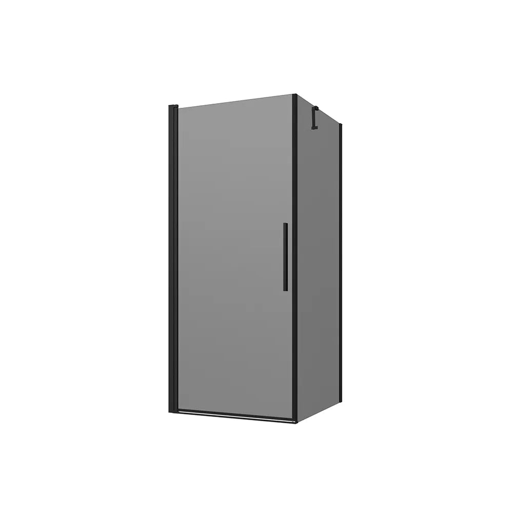 Box doccia 80x80cm con apertura a battente e parete fissa, profili nero opaco e vetro da 6mm fumè h195 | Elba