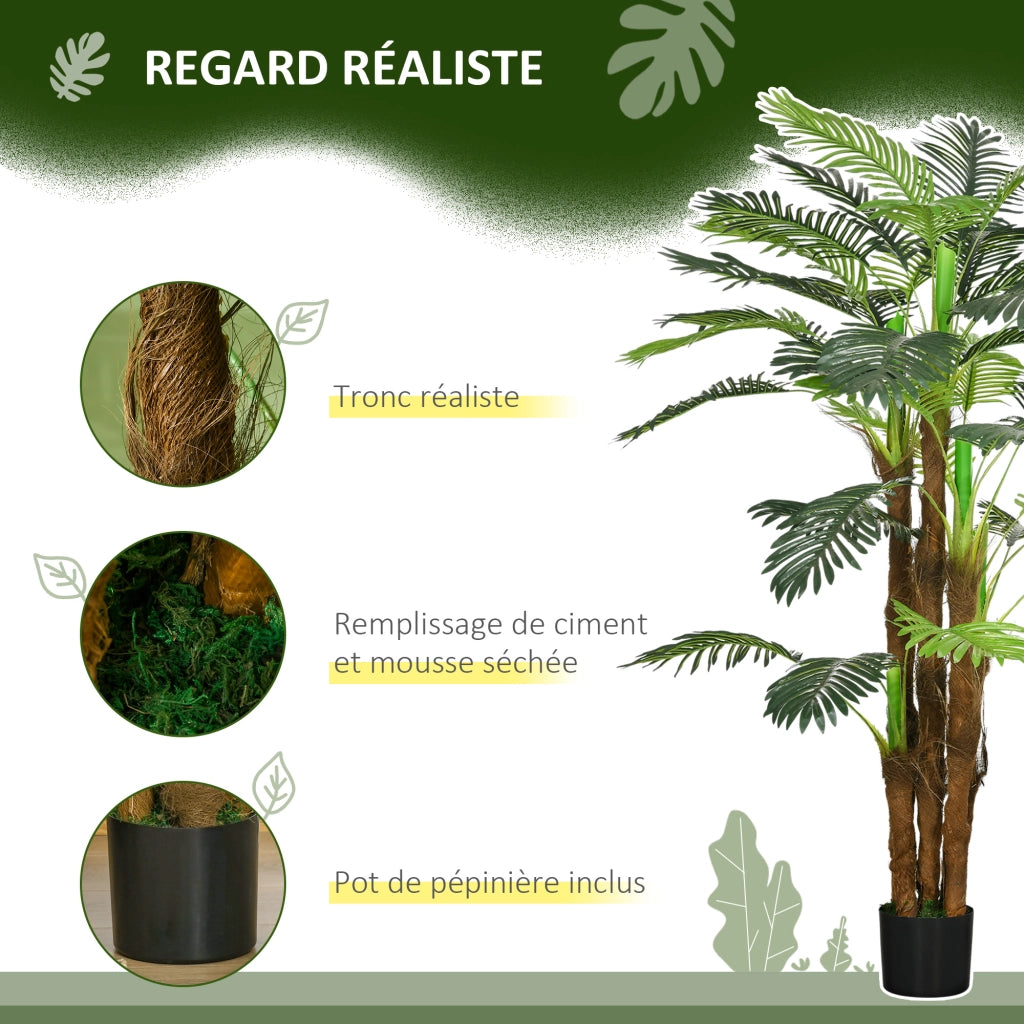 Palma Artificiale H 1,6 m Pianta Finta con Tronco e 36 Foglie Albero Decorativo con Vaso per Casa e Ufficio