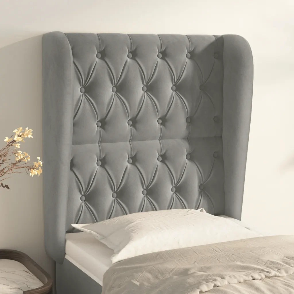 Testiera | Testata ad Orecchio Grigio Chiaro 83x23x118/128 cm in Velluto