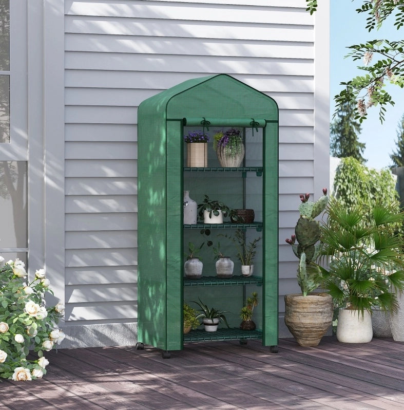 Mini serra da giardino verde con 4 ripiani, 69 x 50 x 165 cm