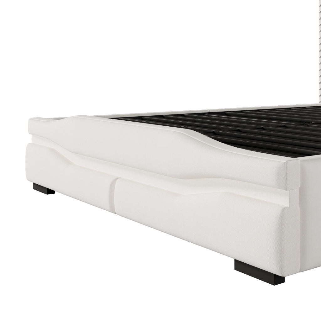 Letto contenitore 140 × 200 cm con sollevamento idraulico; testiera con vano; LED; USB e Type-C; beige