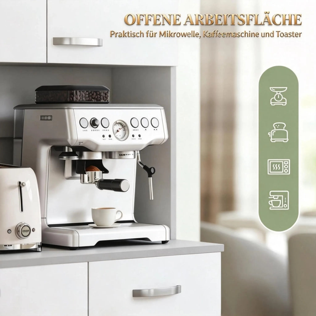Credenza da cucina design moderno, 6 ante, 1 cassetto, ampio piano di lavoro