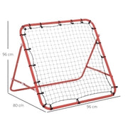 Rete da Rimbalzo per Calcio 96x80x96 cm con Angolo Regolabile, Struttura in Acciaio, Rosso-Nero